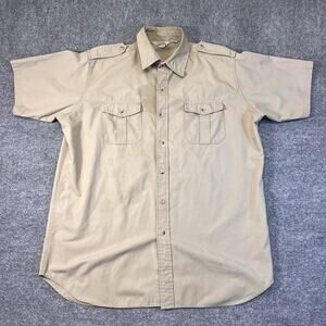 Vintage Cabela's Shirt Mens XL Beige Solid Button Front Short Sleeve Casual